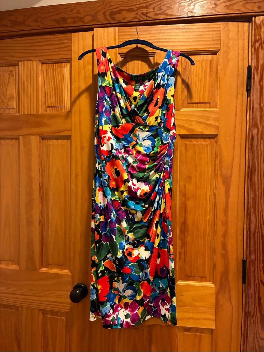 Ralph Lauren Bold Multicolor Floral Sleeveless Draped Dress